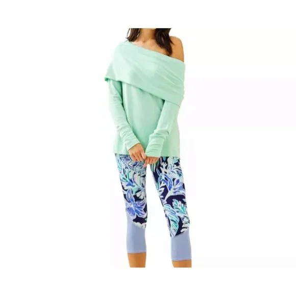 LILLY PULITZER Belinda Off The Shoulder Pullover Heathered Resort Aqua Top Sz S - Picture 3 of 8